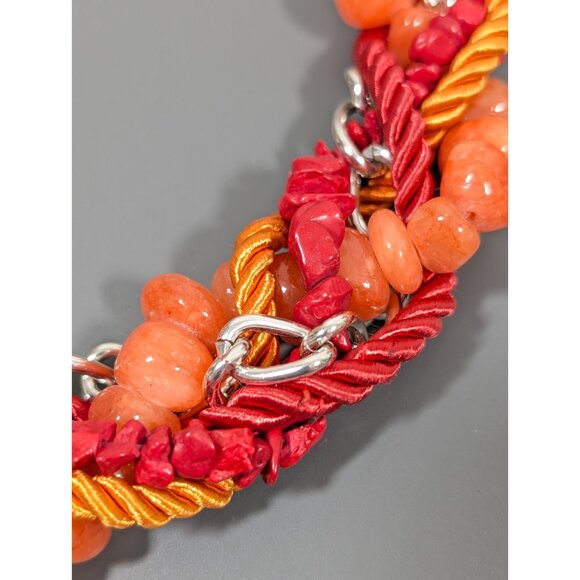 Orange Red Statement Necklace Bold Chunky Faux Coral Twist Beach Coastal Boho - Picture 3 of 11